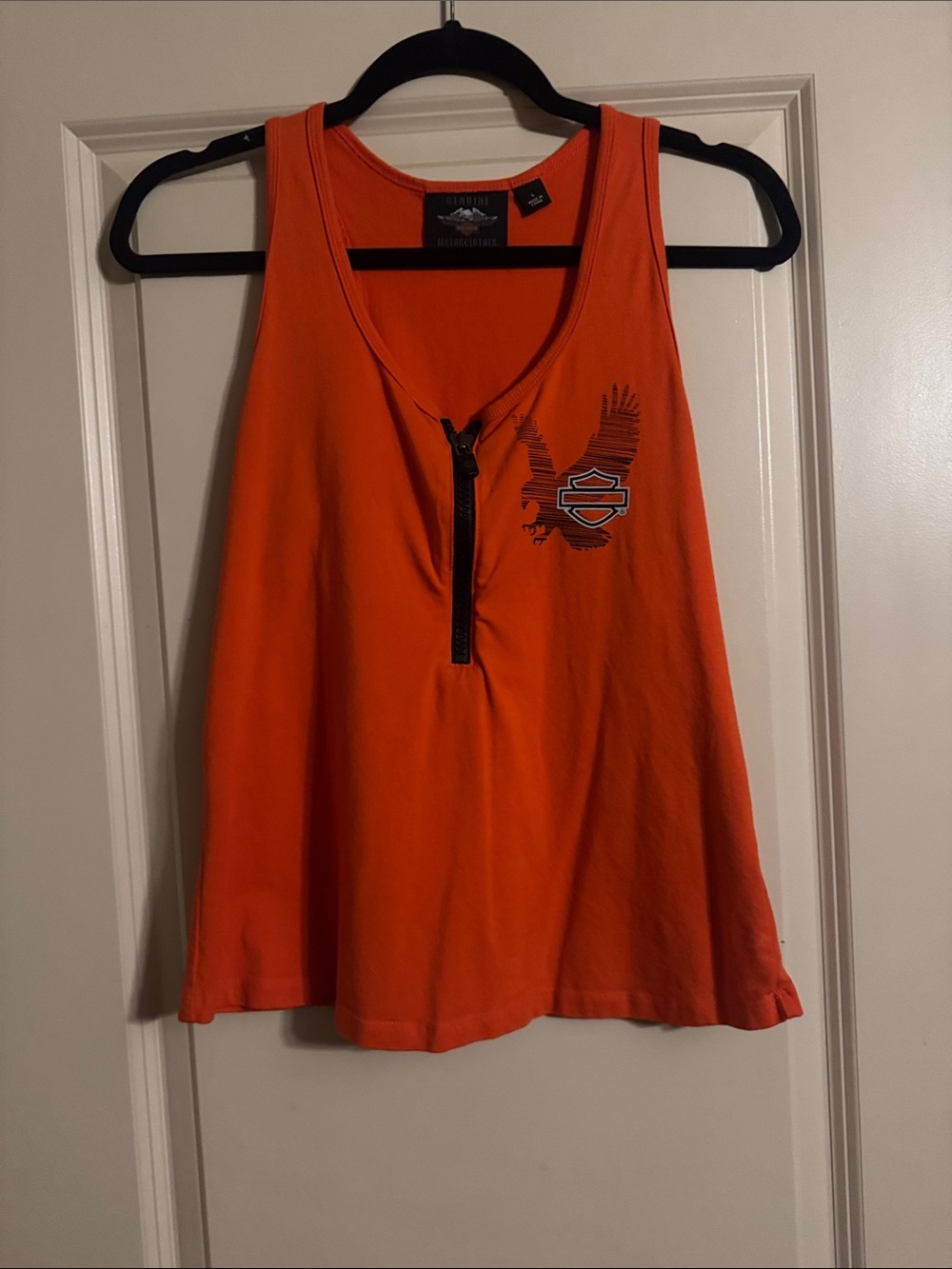 Harley-Davidson Women's Bright Orange Zip-Front Tank with Eagle Logo
